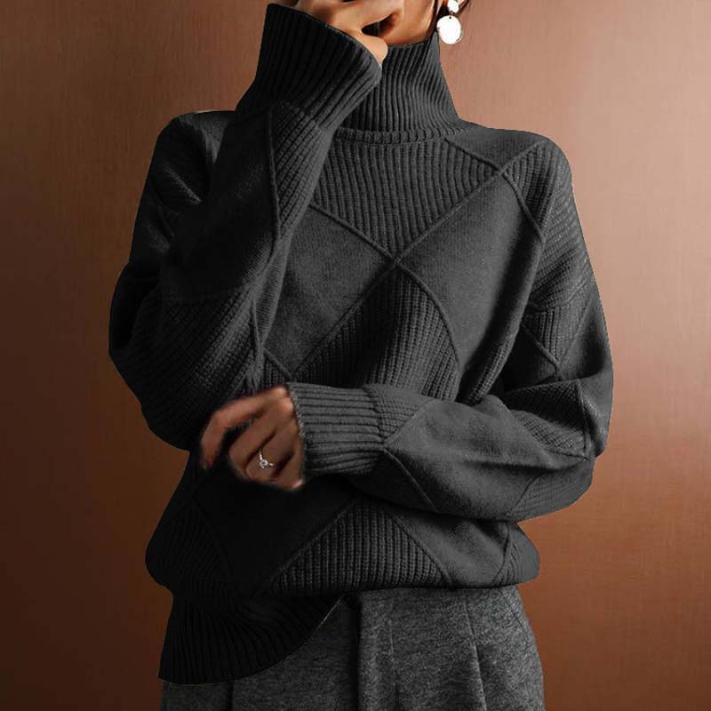 Maglione da Donna a Collo Alto con Motivo a Diamanti - Image 7