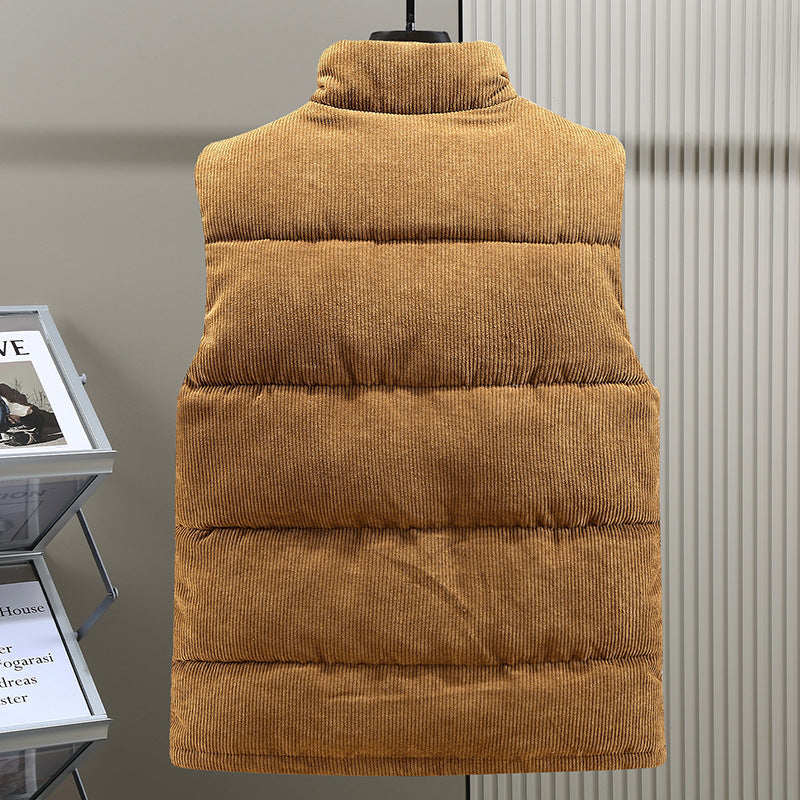 Gilet Piumino in Velluto a Coste con Bottoni da Uomo - Image 2