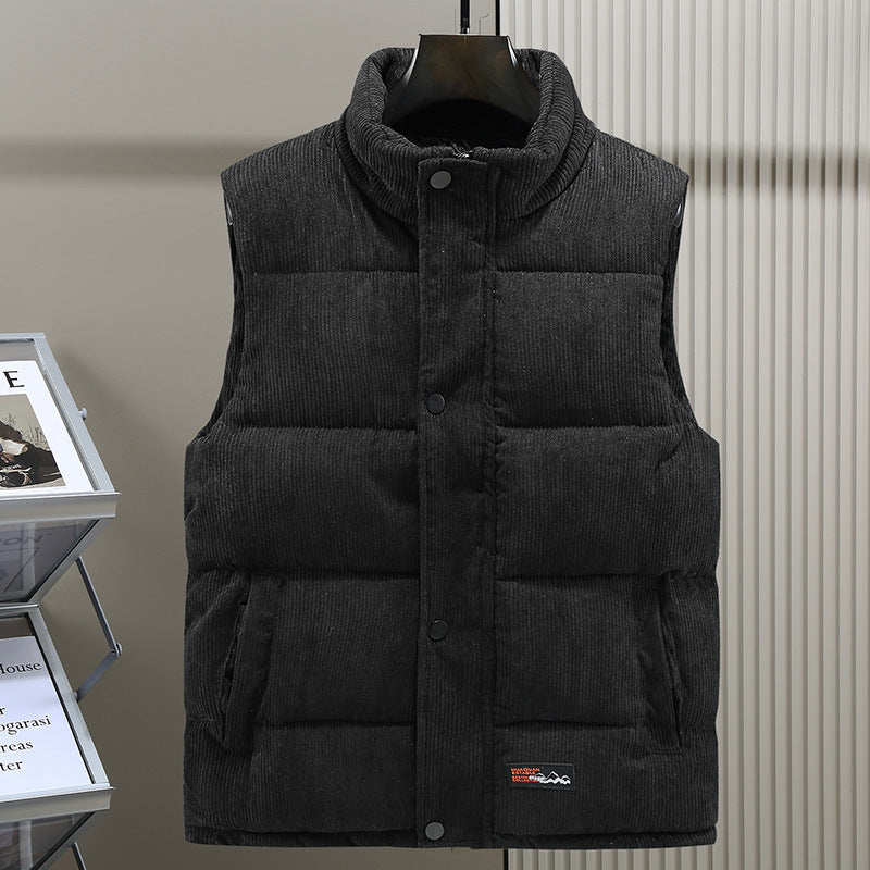 Gilet Piumino in Velluto a Coste con Bottoni da Uomo - Image 4