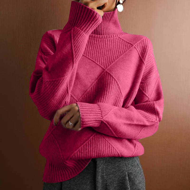 Maglione da Donna a Collo Alto con Motivo a Diamanti - Image 11