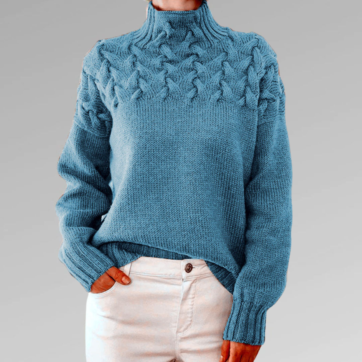 Maglione Dolcevita da Donna Lavorato a Trecce - Image 1