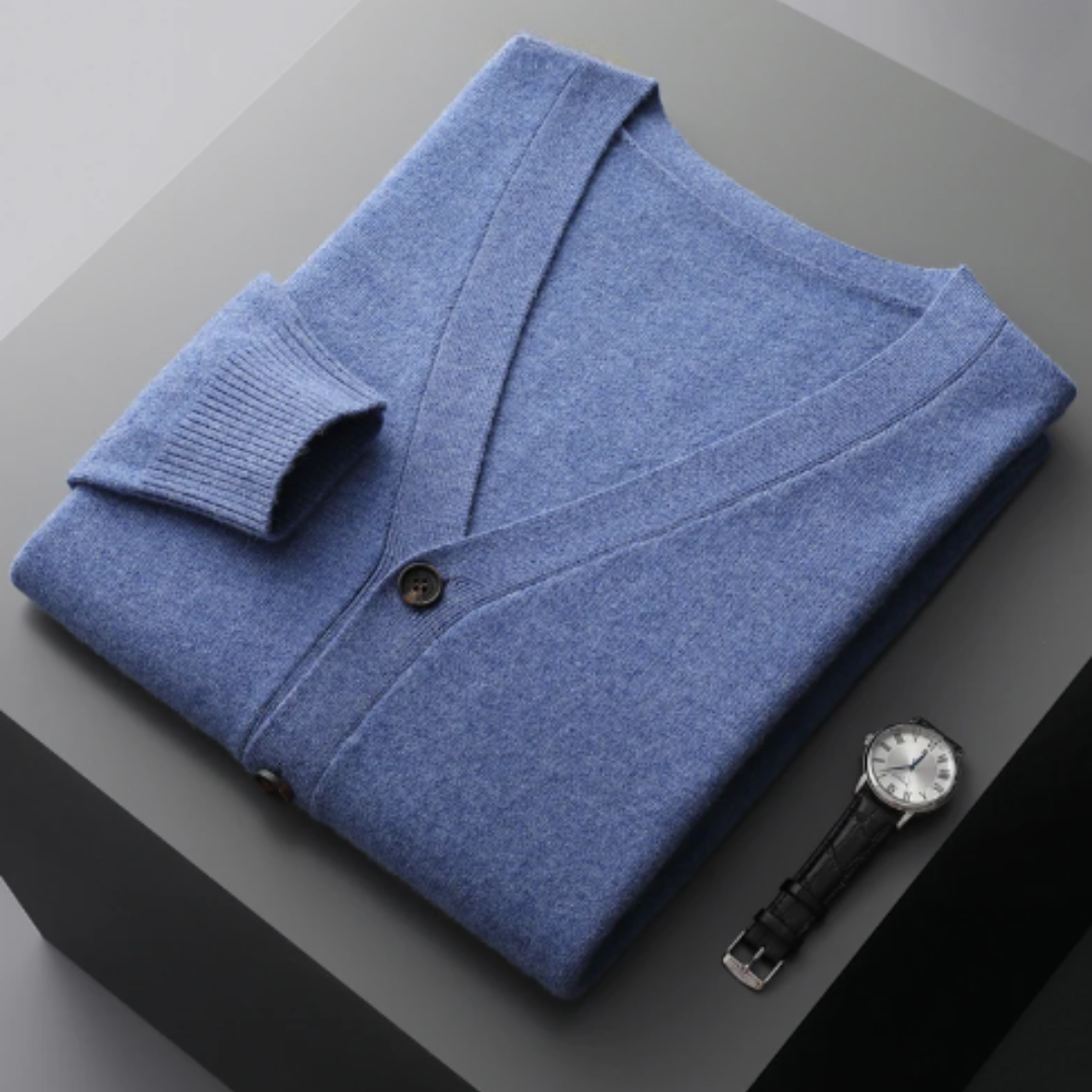 Cardigan da Uomo in Maglia a Coste con Scollo a V - Image 8