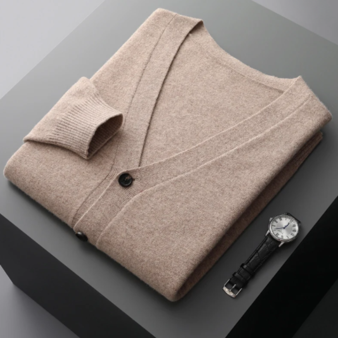 Cardigan da Uomo in Maglia a Coste con Scollo a V - Image 1