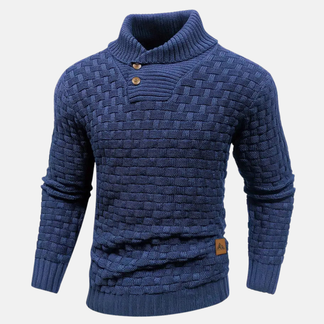 Maglione da uomo lavorato a maglia testurizzato con collo sciallato - Image 1