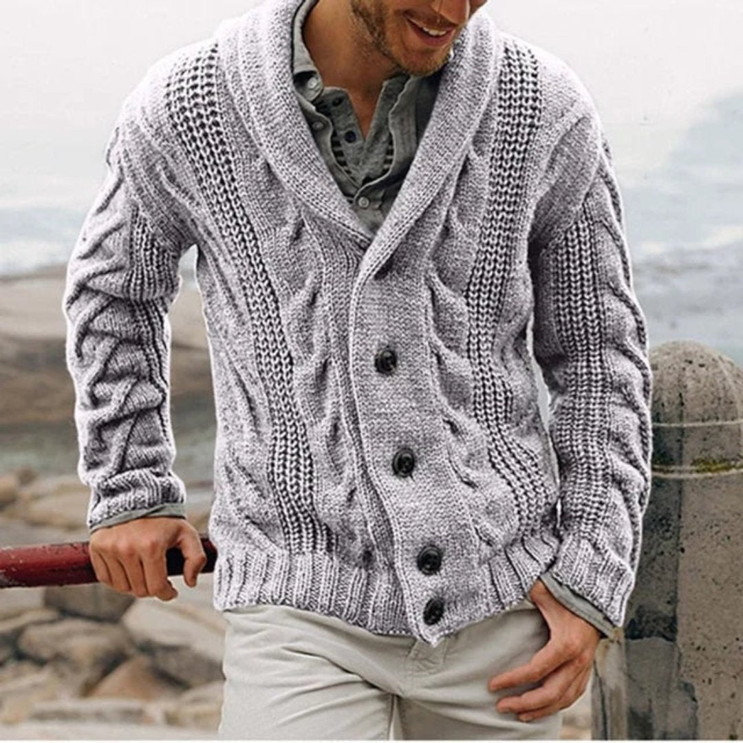 Cardigan da uomo con collo sciallato e lavorazione a trecce - Image 4