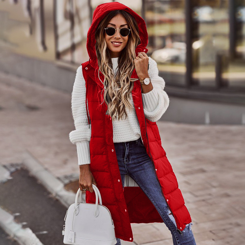 Gilet Lungo Imbottito con Cappuccio da Donna - Image 5