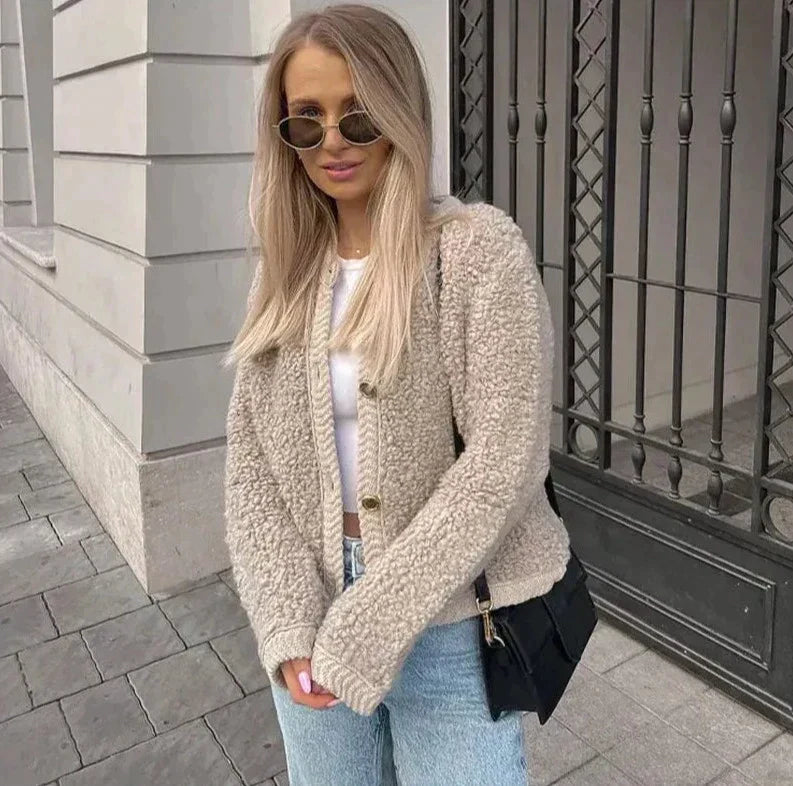 Cappotto texturizzato da donna con bottoni - Image 1
