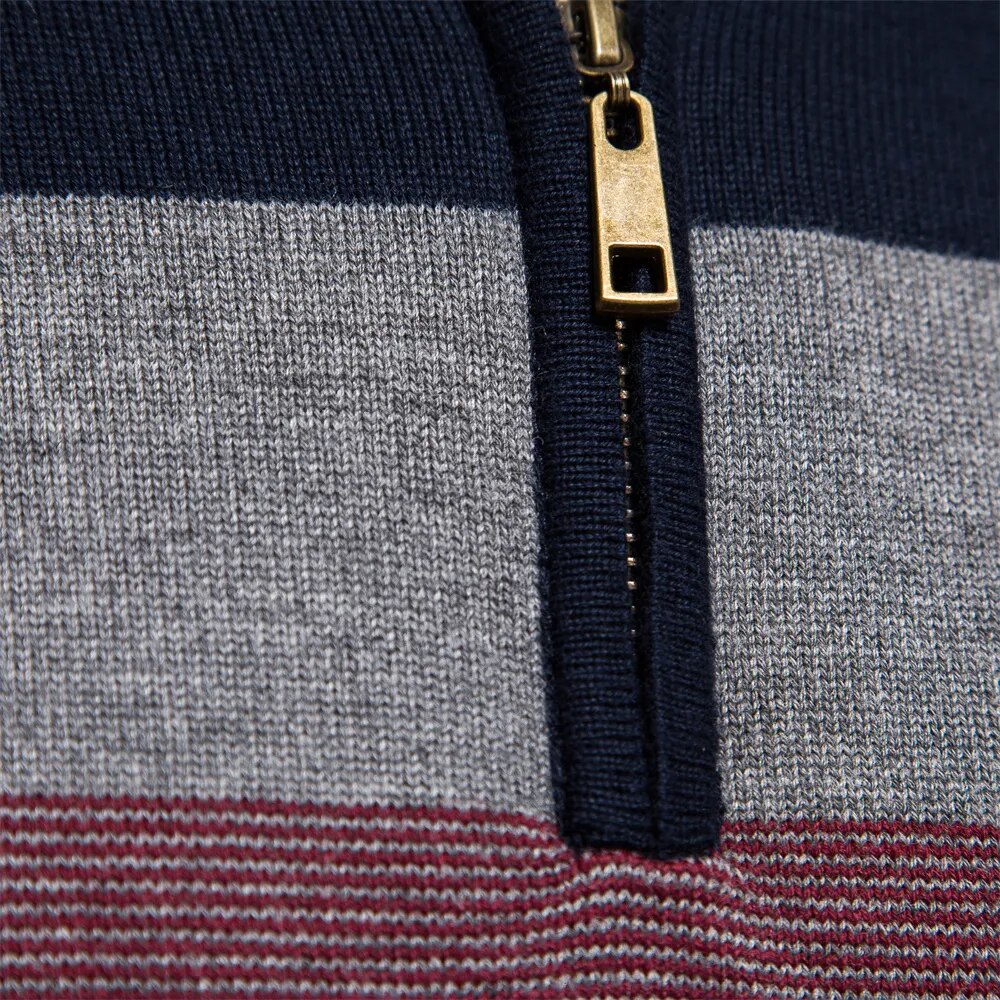 Maglione da uomo a righe con zip corta - Image 3