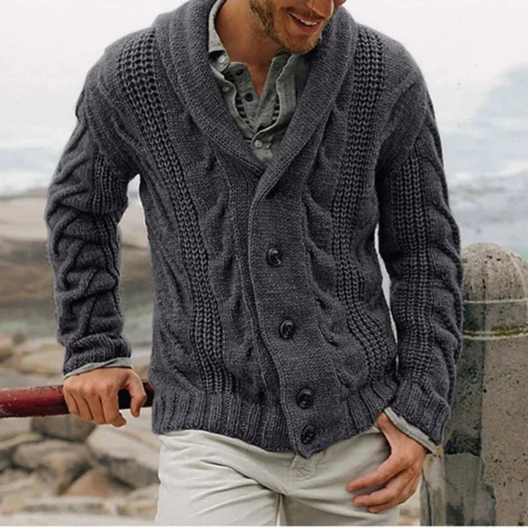 Cardigan da uomo con collo sciallato e lavorazione a trecce - Image 3