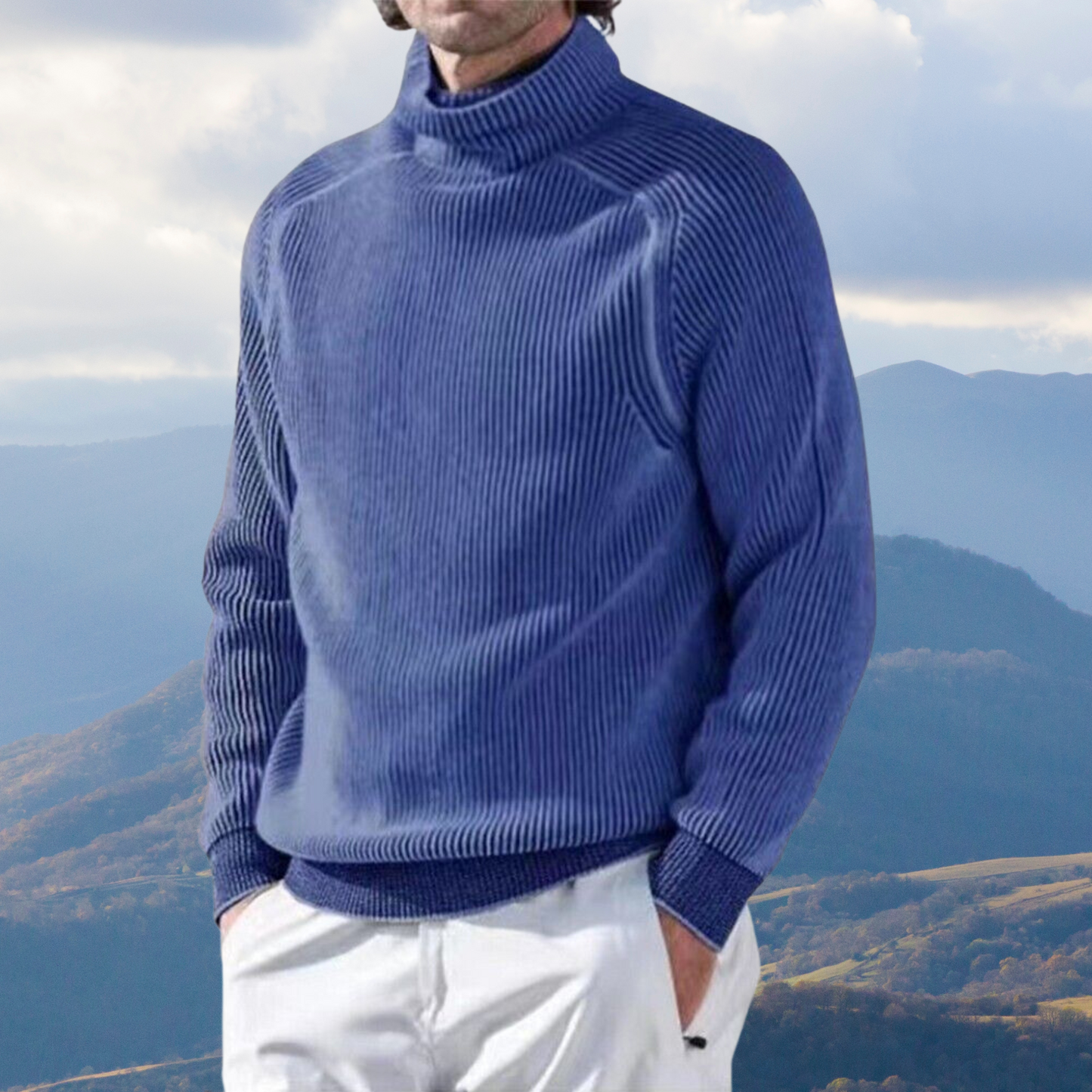 Maglione da uomo a coste con collo alto - Image 5