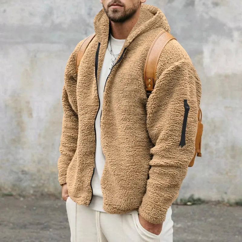 Giacca con cappuccio da uomo in pile con zip - Image 3