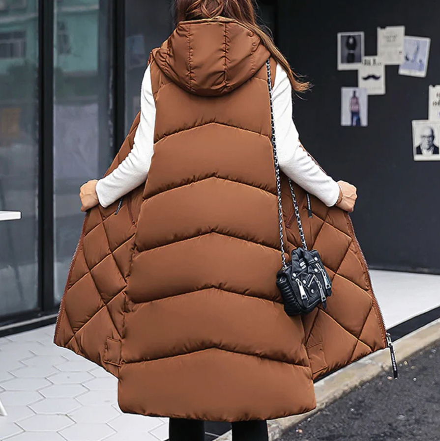 Gilet Lungo Imbottito con Cappuccio da Donna - Image 2
