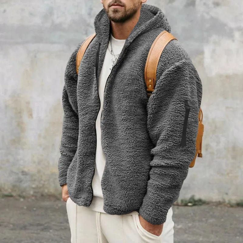 Giacca con cappuccio da uomo in pile con zip - Image 7
