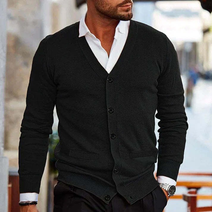 Cardigan da Uomo con Scollo a V e Bottoni - Image 1
