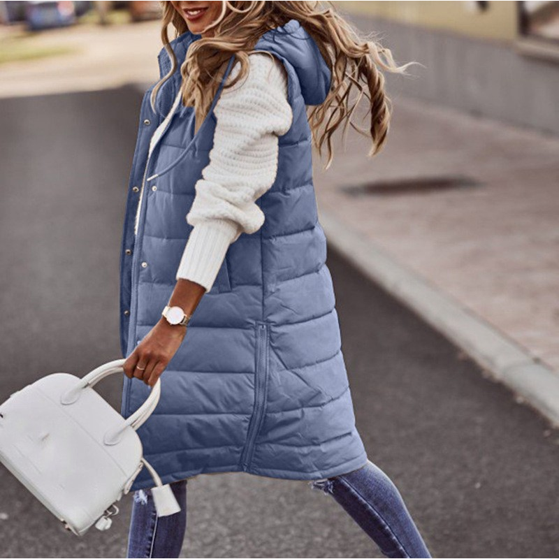 Gilet Lungo Imbottito con Cappuccio da Donna - Image 7