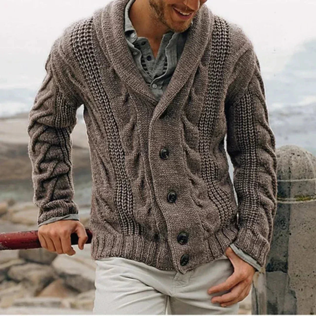 Cardigan da uomo con collo sciallato e lavorazione a trecce - Image 2