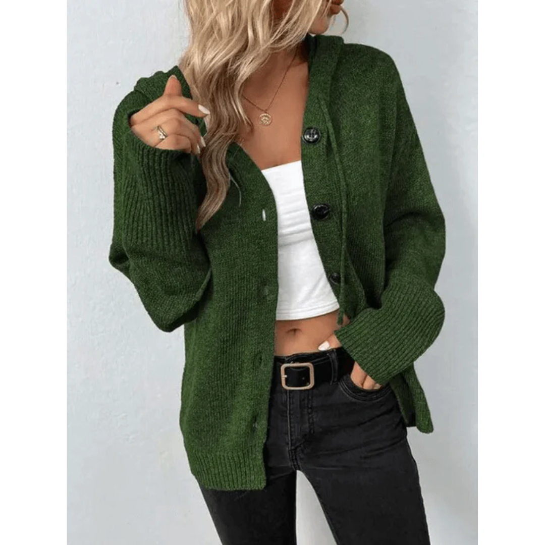 Cardigan da Donna con Cappuccio e Abbottonatura Frontale - Image 8