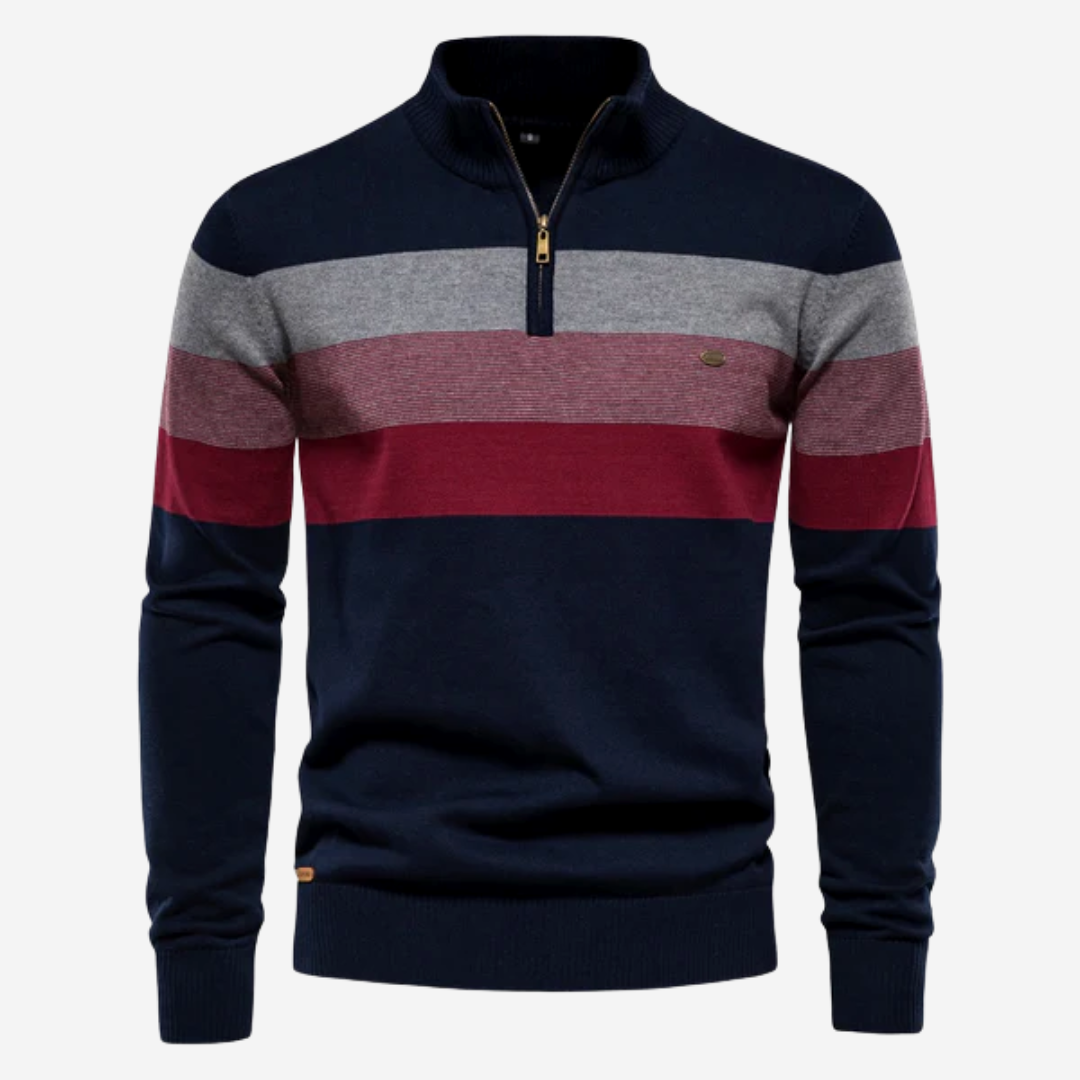 Maglione da uomo a righe con zip corta - Image 3
