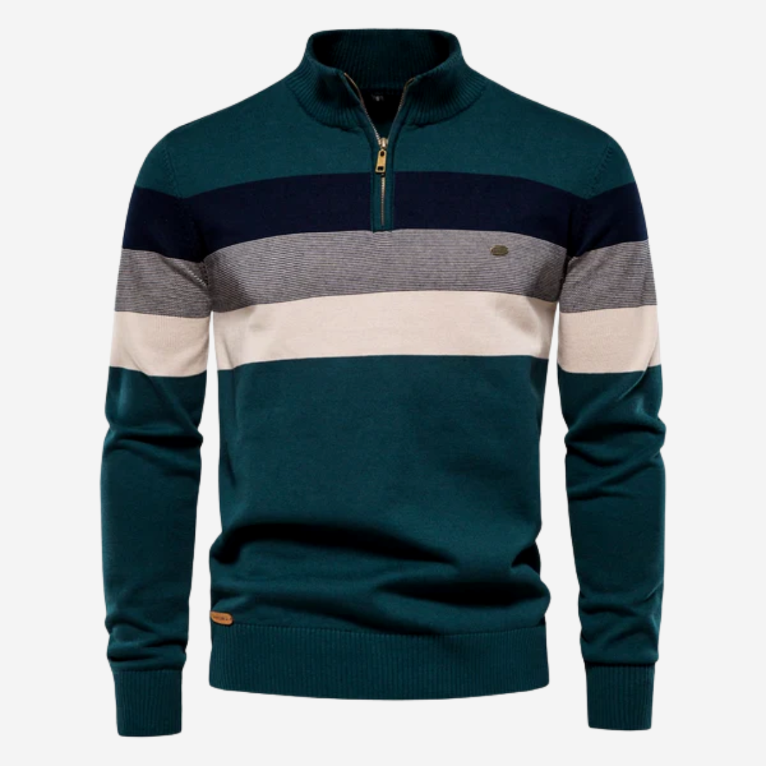 Maglione da uomo a righe con zip corta - Image 2