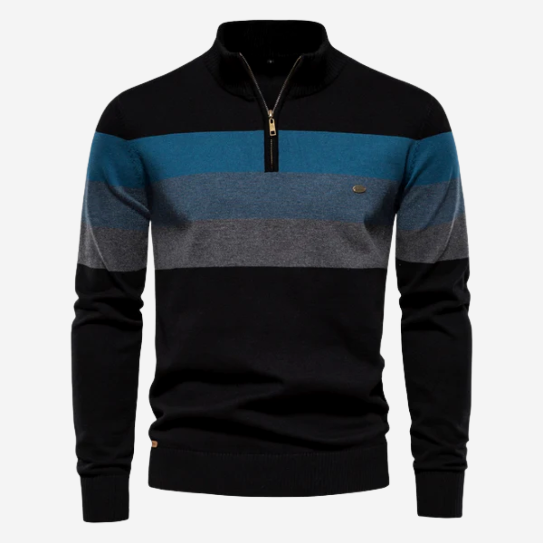 Maglione da uomo a righe con zip corta - Image 4