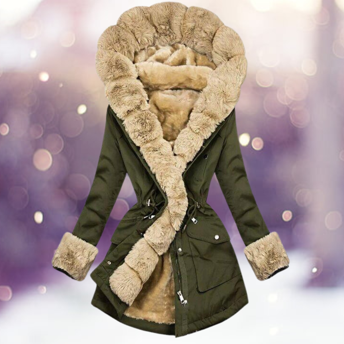 Giacca Anorak da Donna con Cappuccio e Bordo in Pelliccia Sintetica - Image 1