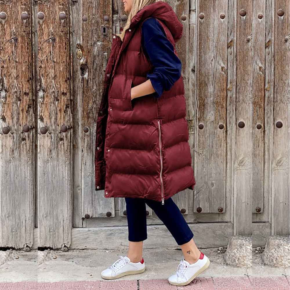 Gilet Lungo Imbottito con Cappuccio da Donna - Image 5