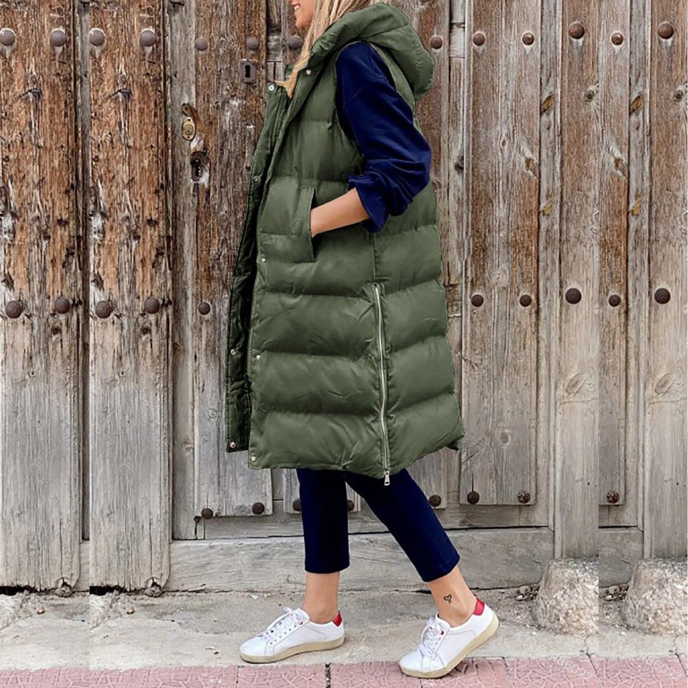 Gilet Lungo Imbottito con Cappuccio da Donna - Image 1