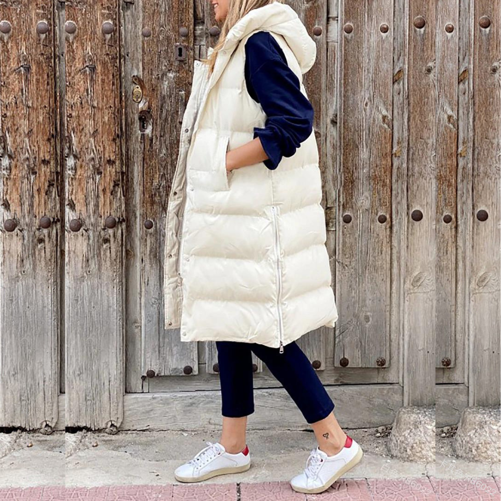 Gilet Lungo Imbottito con Cappuccio da Donna - Image 2