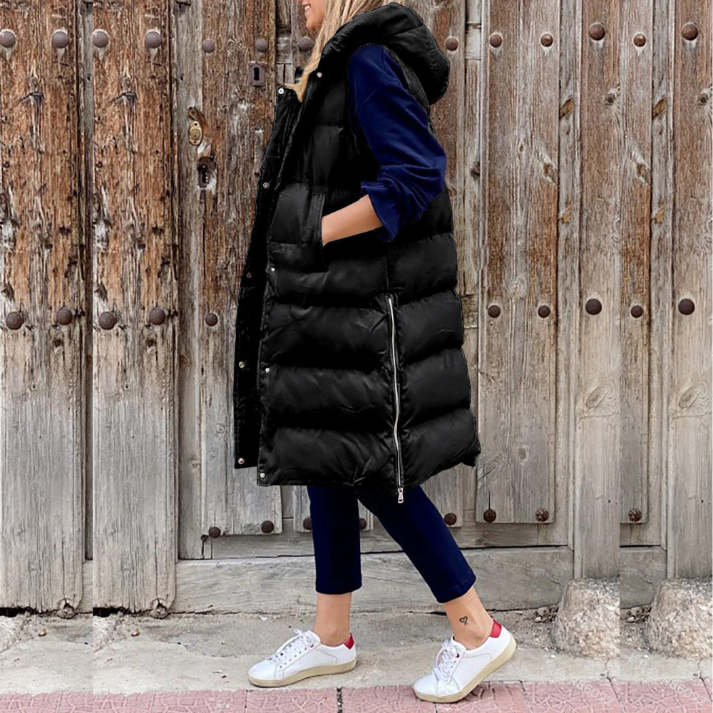Gilet Lungo Imbottito con Cappuccio da Donna - Image 3