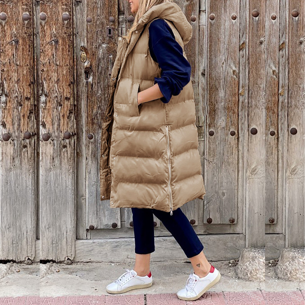 Gilet Lungo Imbottito con Cappuccio da Donna - Image 4
