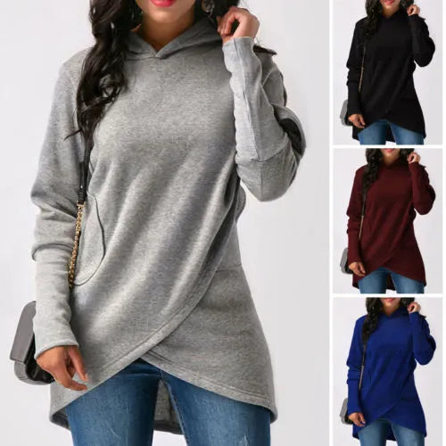 Maglione da donna con cappuccio e avvolgente sul davanti - Image 9