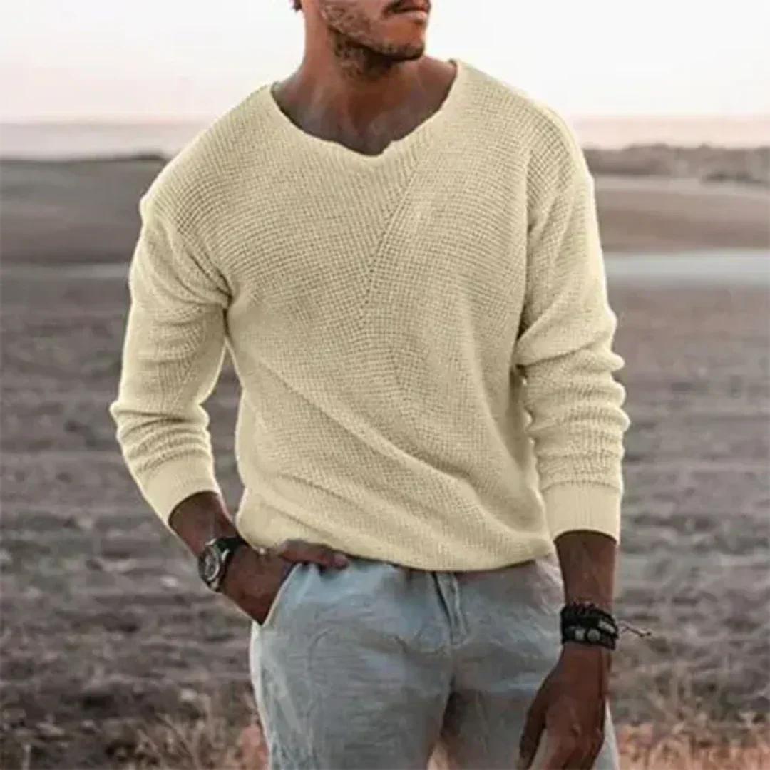 Maglione da Uomo in Maglia Testurizzata con Scollo a V - Image 1