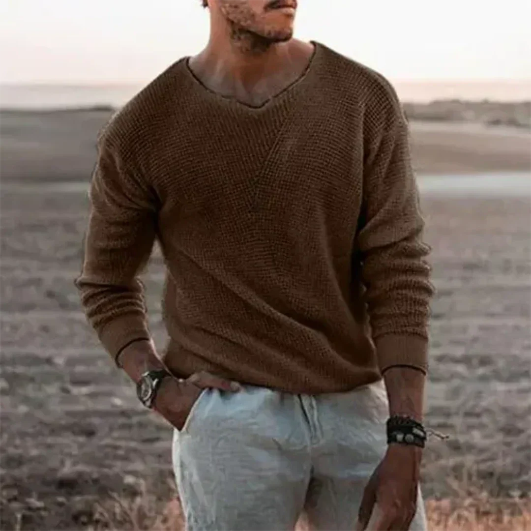 Maglione da Uomo in Maglia Testurizzata con Scollo a V - Image 4