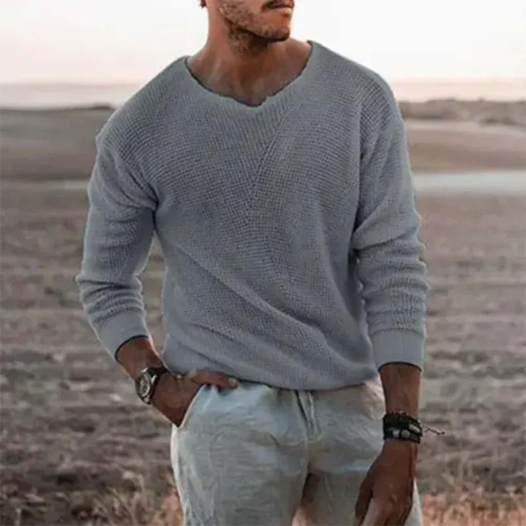Maglione da Uomo in Maglia Testurizzata con Scollo a V - Image 3