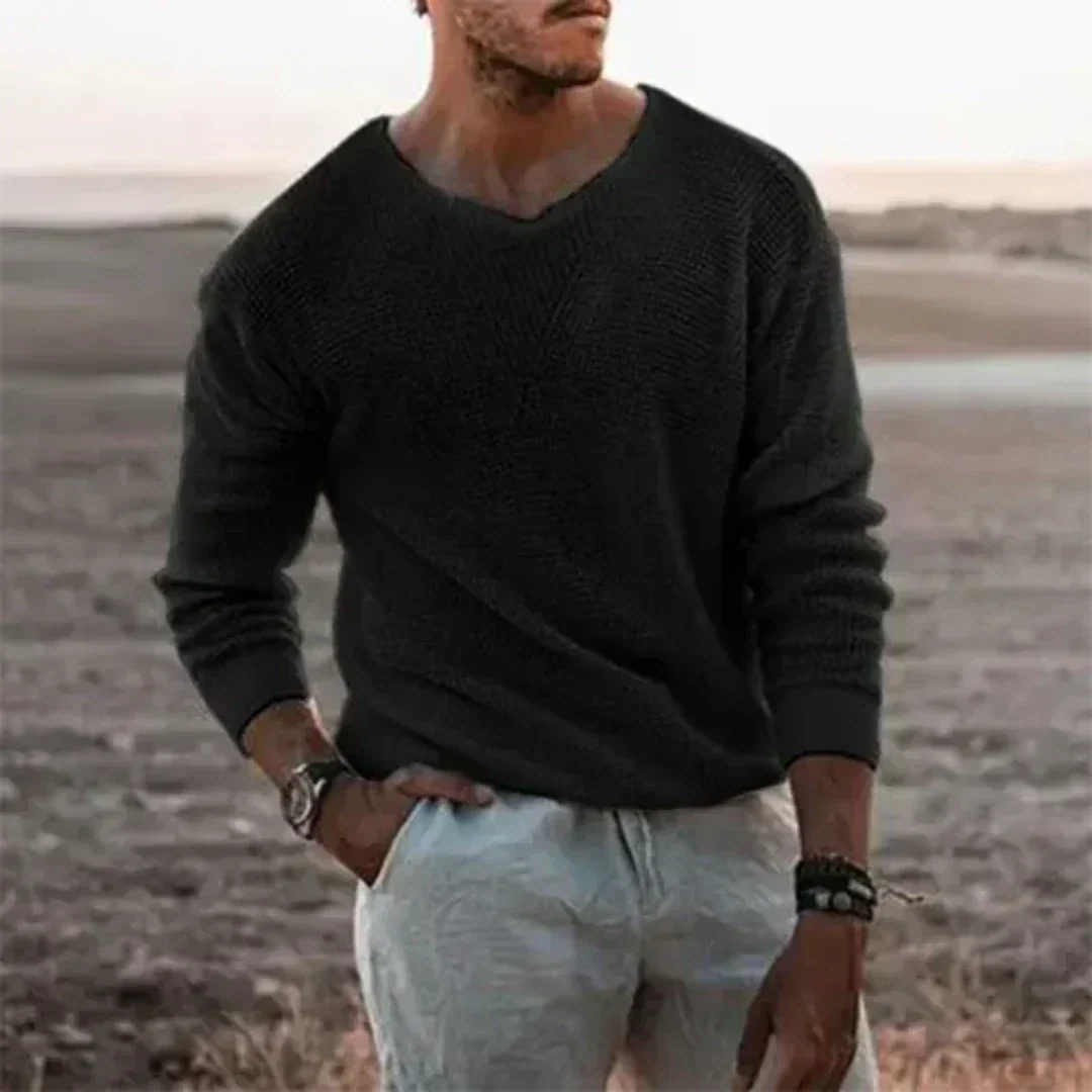 Maglione da Uomo in Maglia Testurizzata con Scollo a V - Image 2