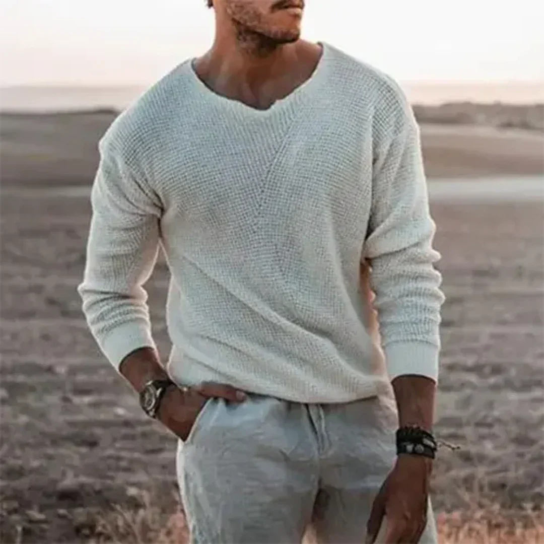Maglione da Uomo in Maglia Testurizzata con Scollo a V - Image 5