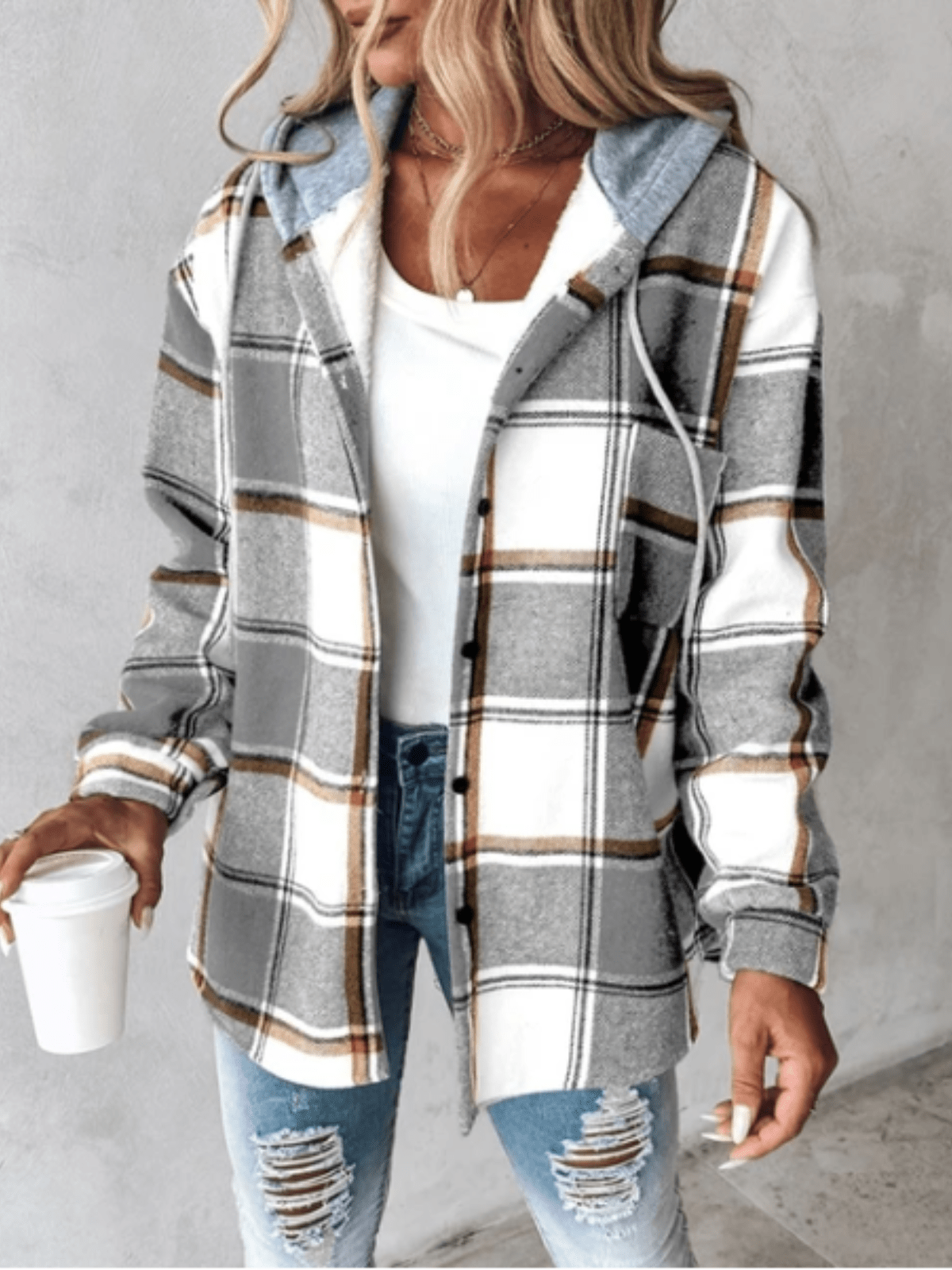 Giacca a quadri da donna con cappuccio - Image 5