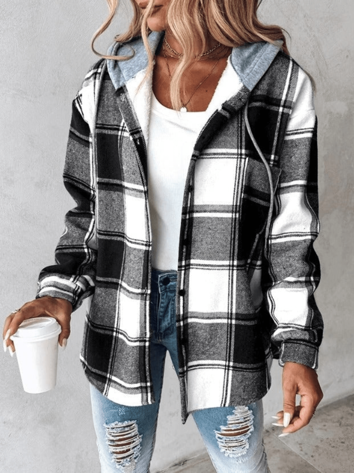 Giacca a quadri da donna con cappuccio - Image 3