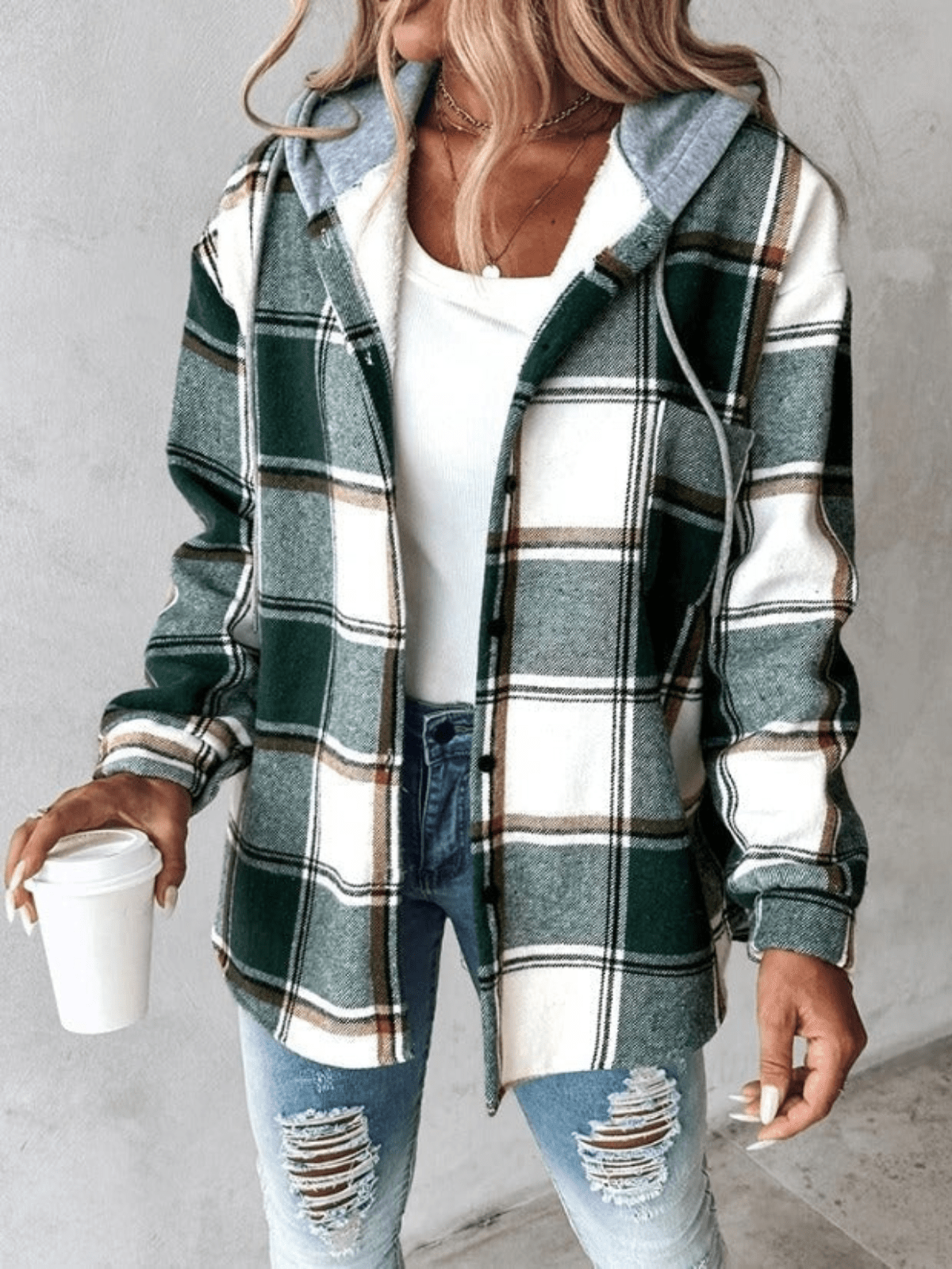 Giacca a quadri da donna con cappuccio - Image 1