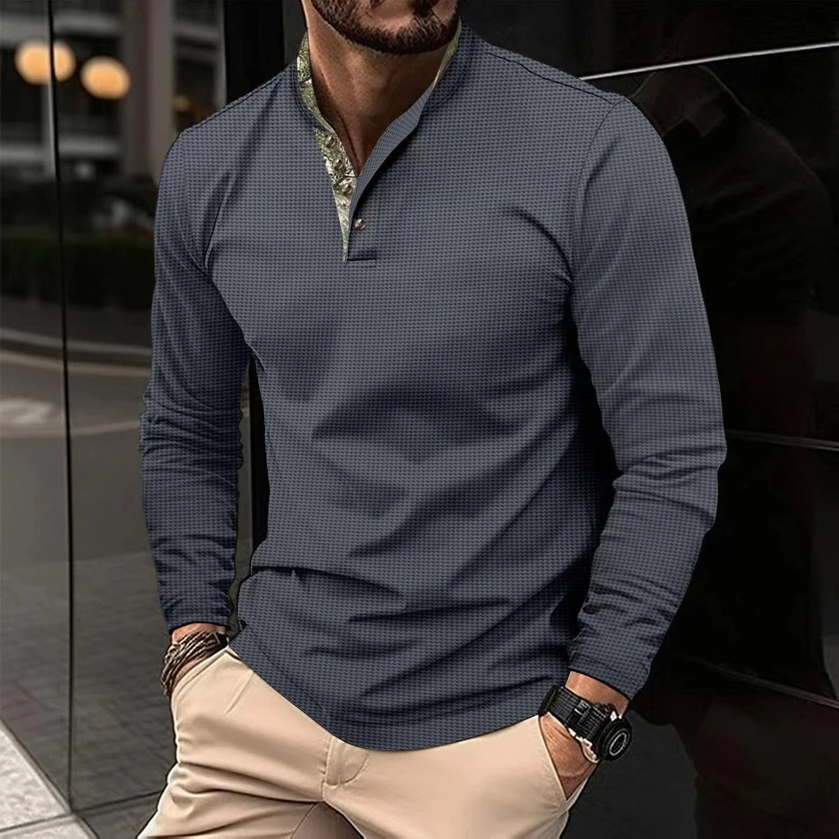 T-shirt Henley a maniche lunghe da uomo - Image 5