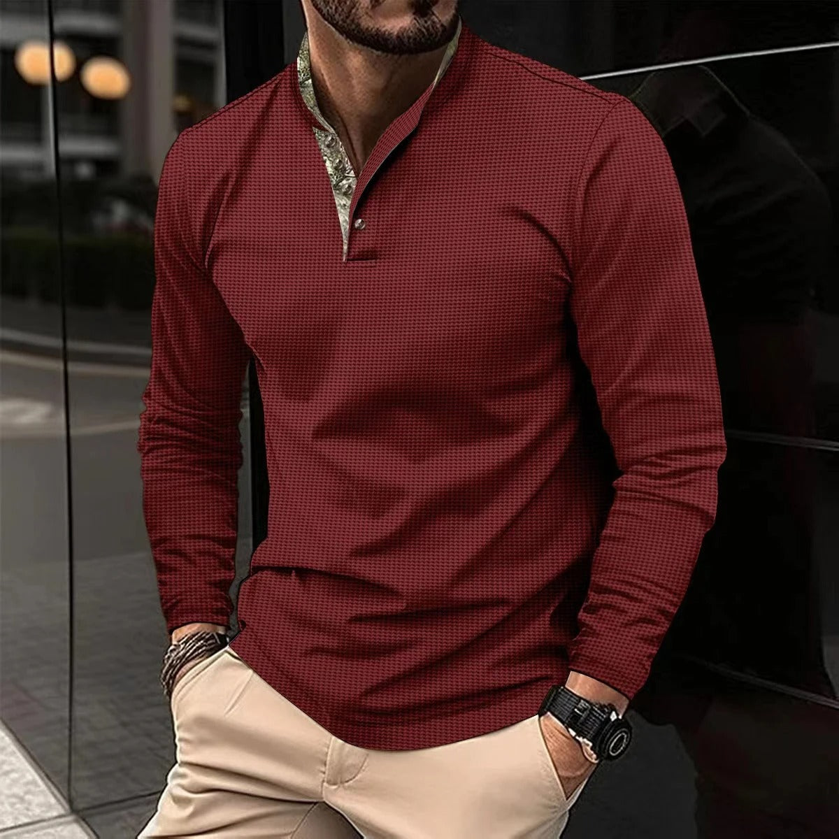 T-shirt Henley a maniche lunghe da uomo - Image 2