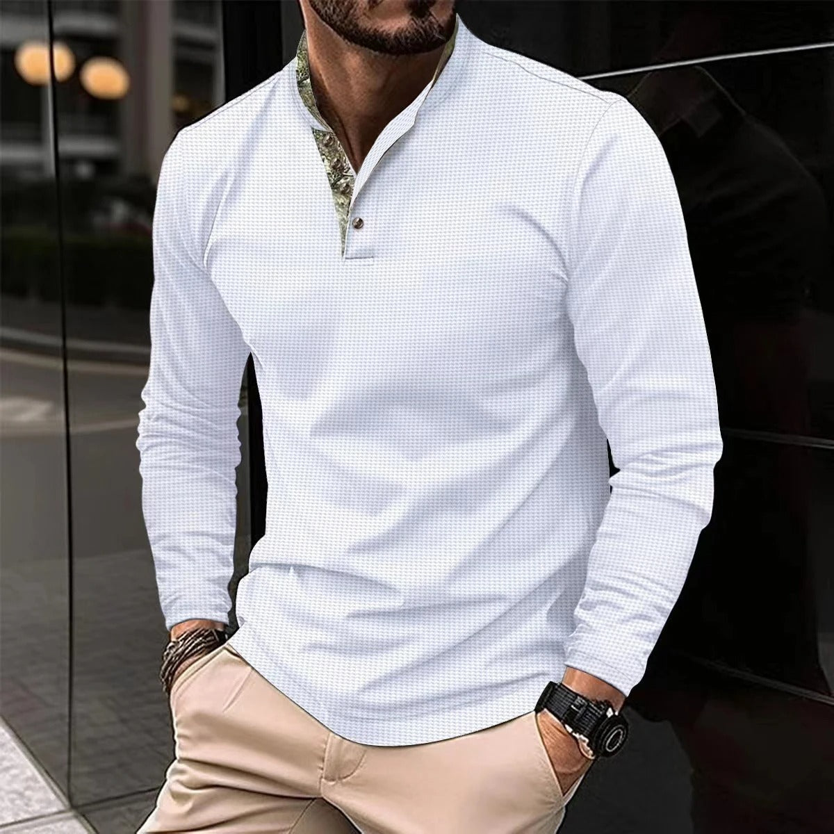 T-shirt Henley a maniche lunghe da uomo - Image 3