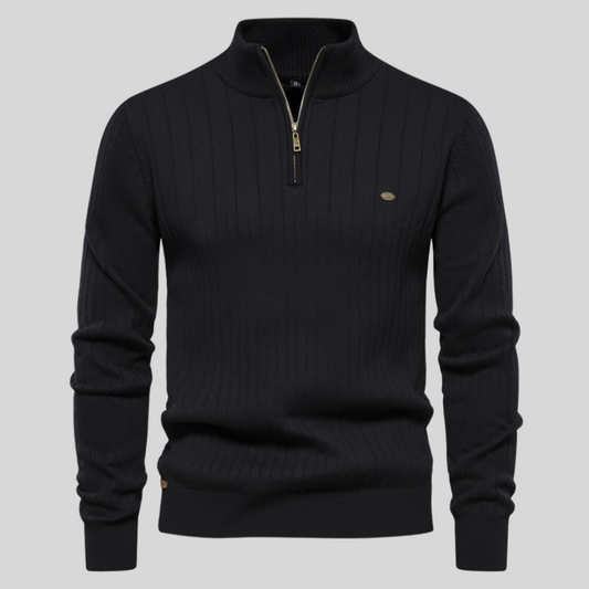 Maglione da Uomo con Collo alla Coreana e Zip Corta - Image 1