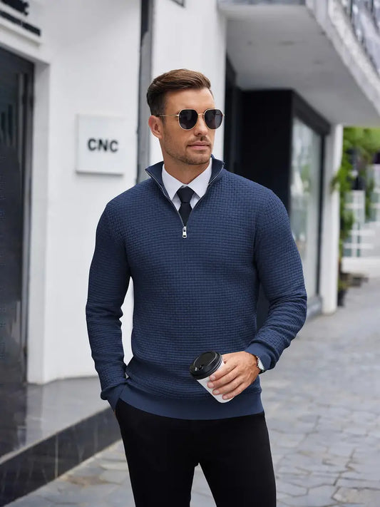 Maglione da uomo testurizzato con zip corta - Image 1