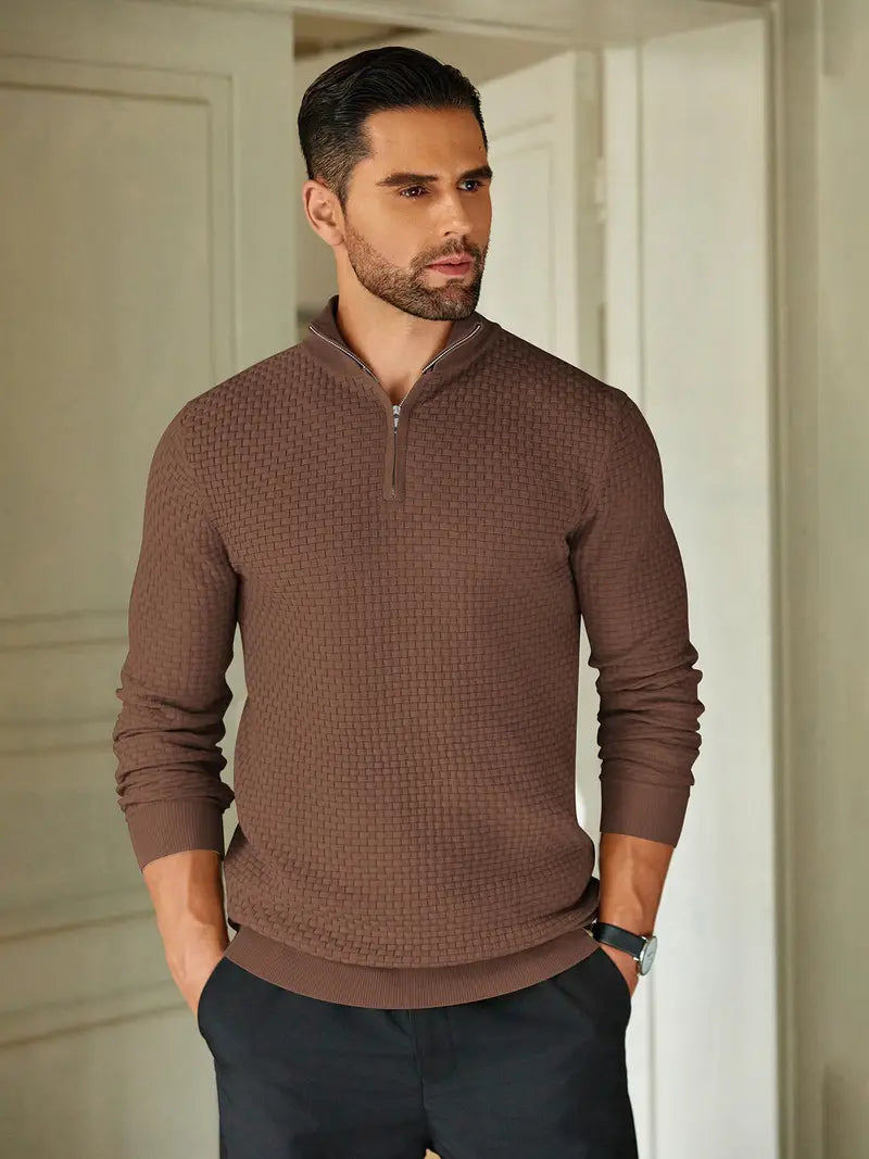 Maglione da uomo testurizzato con zip corta - Image 6