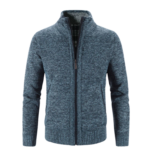 Maglione da Uomo con Zip Intera in Maglia a Coste - Image 1