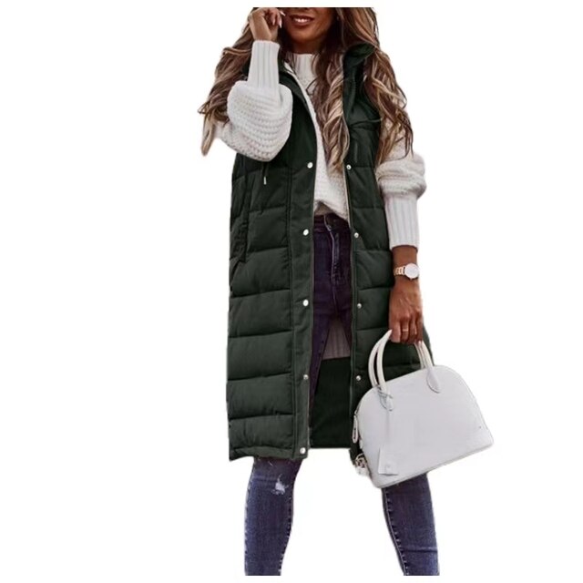 Gilet Lungo Imbottito con Cappuccio da Donna - Image 4
