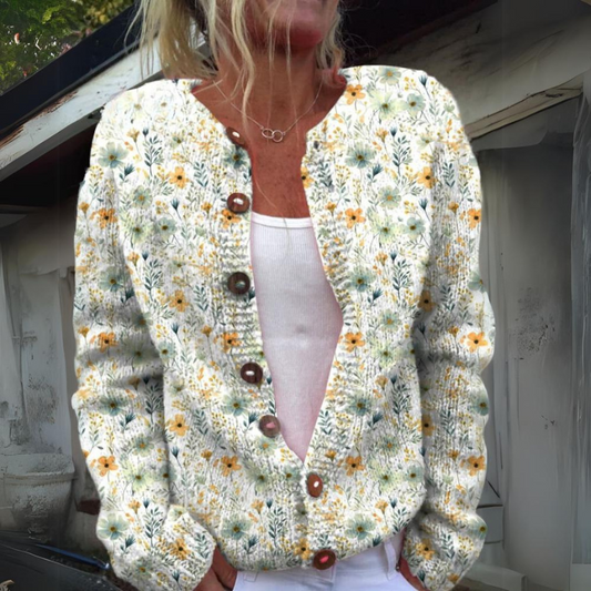 Cardigan da Donna con Bottoni e Motivo Floreale - Image 1