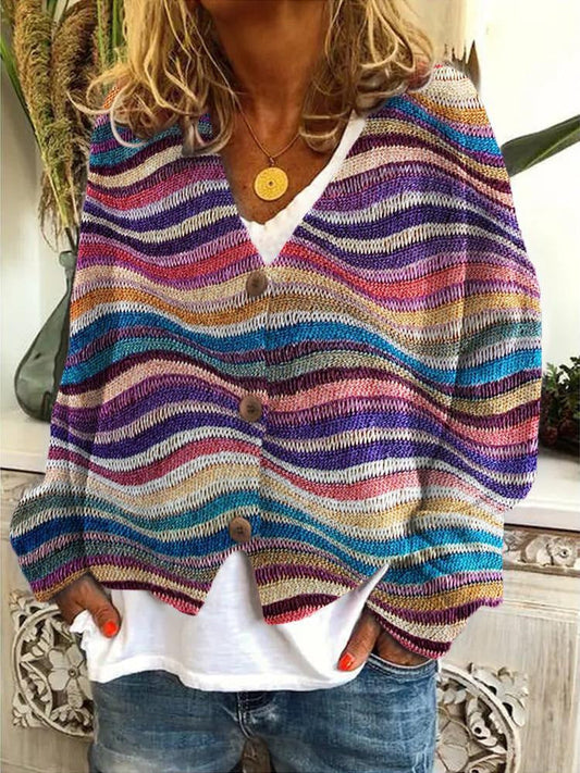 Cardigan da Donna a Righe con Scollo a V - Image 1