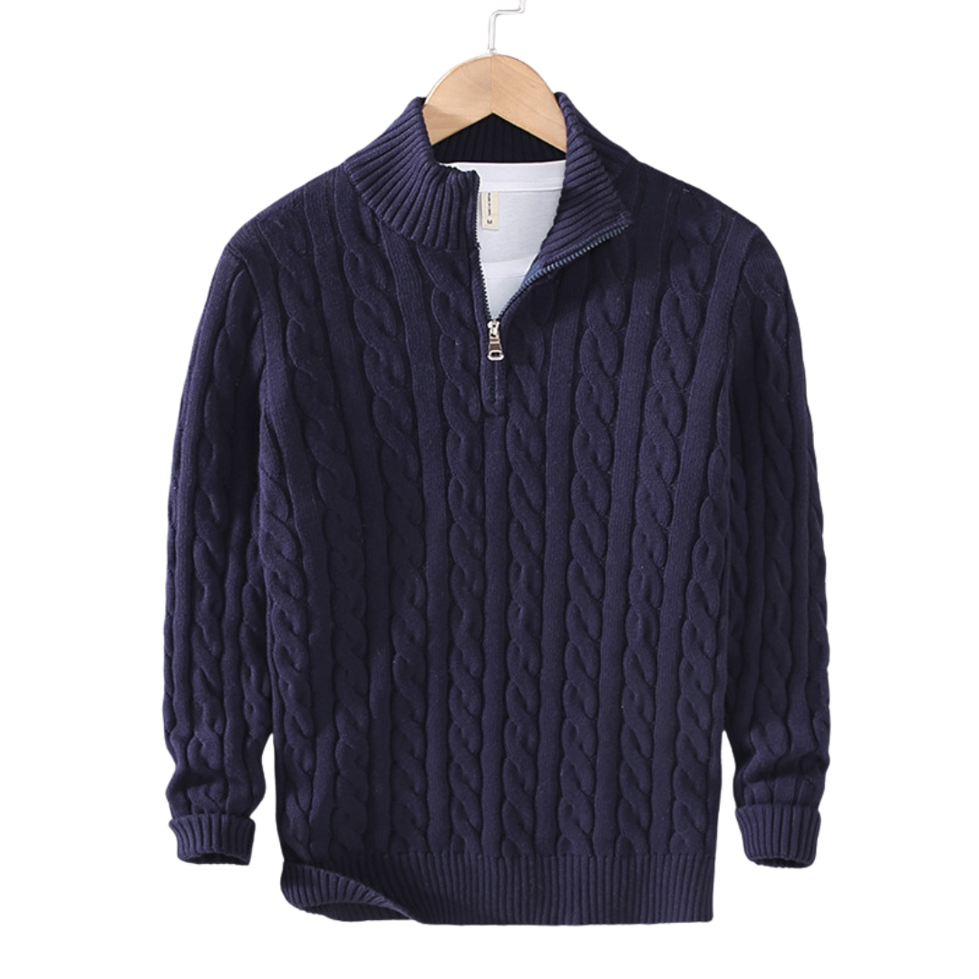 Maglione da uomo a trecce con zip corta al collo - Image 2